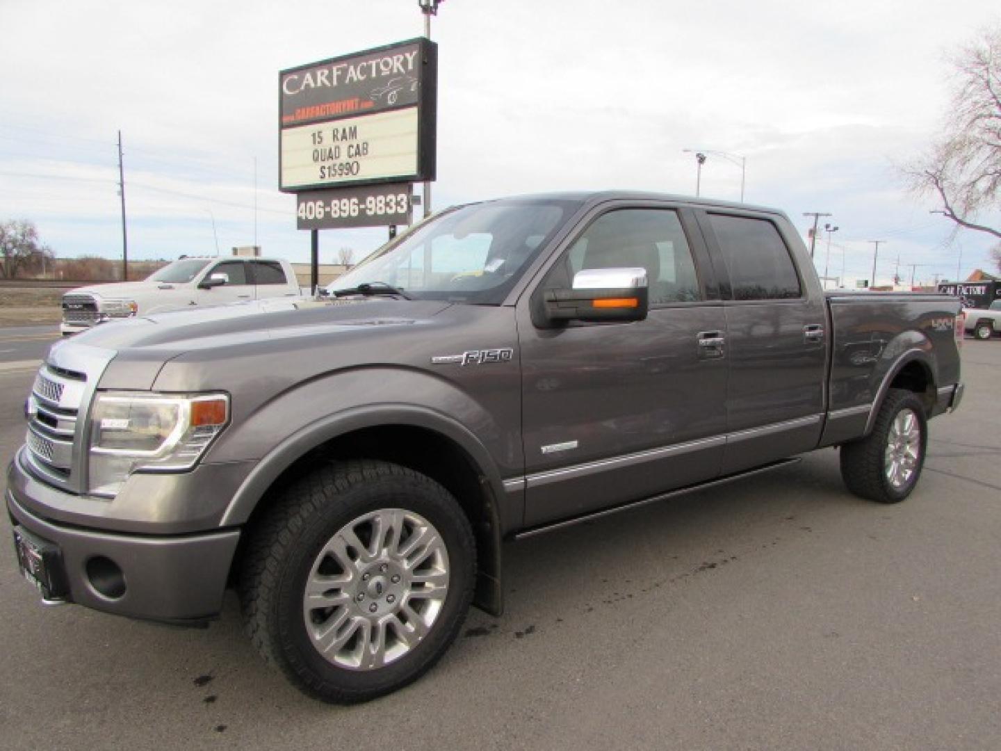 2014 Gray /Gray Leather Ford F-150 Platinum SuperCrew 6.5-ft. Bed 4WD (1FTFW1ET4EF) with an 3.5L V6 TURBO engine, 6-Speed Automatic transmission, located at 4562 State Avenue, Billings, MT, 59101, (406) 896-9833, 45.769516, -108.526772 - 2014 Ford F-150 Platinum SuperCrew 6.5-ft. Bed 4WD - One owner! 3.5L V6 Ecoboost Twin Turbo Engine - 6 speed automatic transmission - 4WD - 137,889 miles - Inspected and serviced - copy of inspection and work performed as well as a full vehicle history report provided - Financing available! Pl - Photo#0